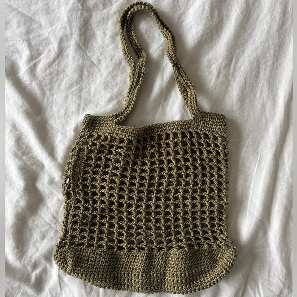 Olive Green Small Crochet Mesh Tote Bag